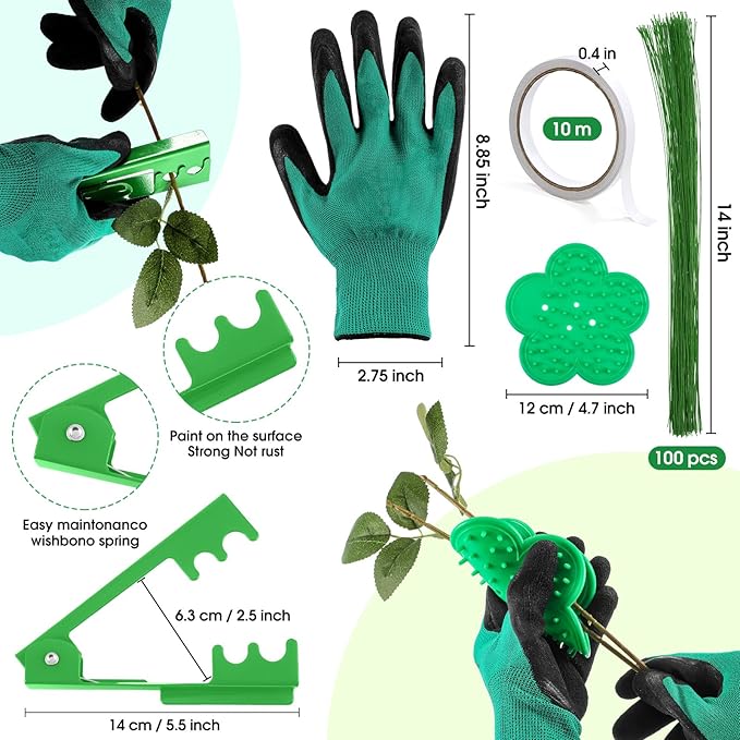 207 Pcs Flower Arrangement Supplies Florist Garden Tool Gift Kit for Women Mother's Day Include Green Tool Bag Thorn Remover Rose Stripper Outdoor Hand Tools Stem Pruning Shear Gloves Stem Wire Etc