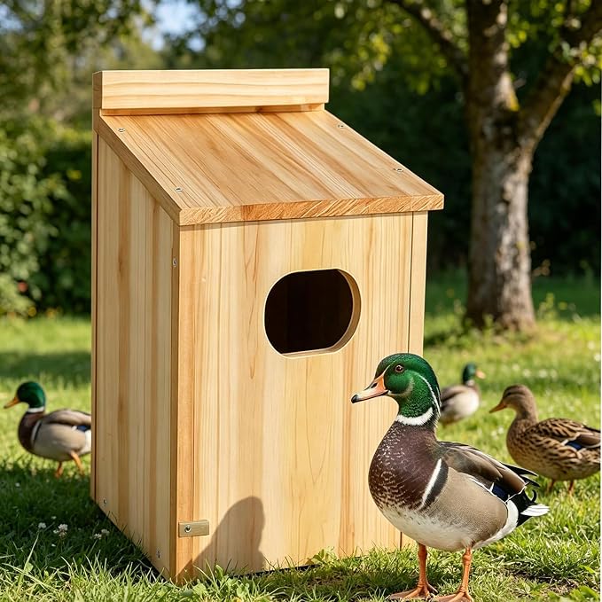 Wooden Duck Nesting Box, Wood Duck House for Outdoor Tree Mounting, 10x10x17 Inch with 4 Inch Entry Hole