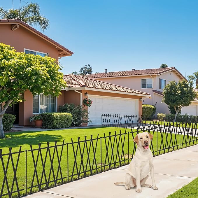 5 Panels Decorative Garden Fence 24in H x 10Ft L, Heavy Duty Rustproof Metal Animal Barrier No Dig Fencing Outdoor Dog Fence Flower Bed Border, Lawn Edging for Pet, Yard& Patio, Landscape