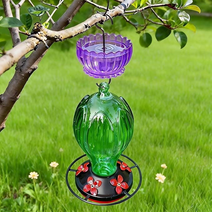 Extra Large Ant Moat for Hummingbird Feeder - Pack of 4PC x 9 OZ Capacity Insect Guard Daisy (Purple)