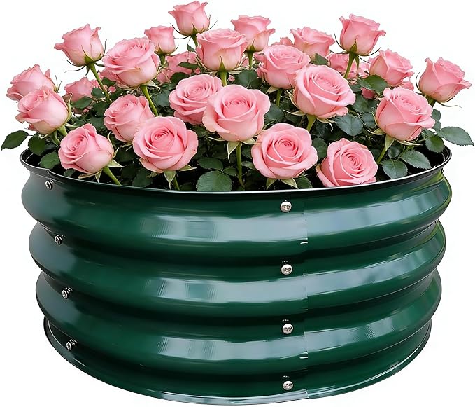 GrowHaus 2x2x1FT Galvanized Raised Garden Bed, Planter Boxes Outdoor Round Metal Garden Beds for Planting Vegetables Flowers Herbs Dark Green