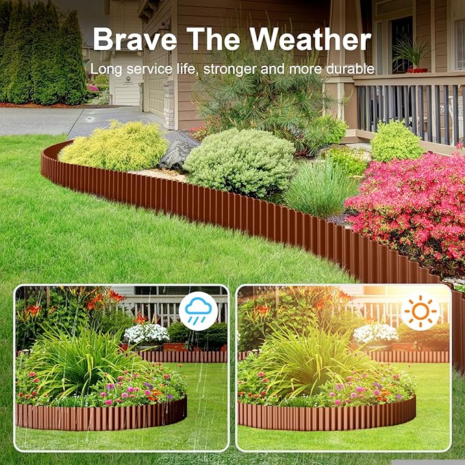 Land Guard Corrugated Garden Edging Border, 12"×50' Landscape Paver Edging, Tall Landscape Edging, Fence for Garden, Flower Bed, Lawn and Landscape Edging (Red Rust)