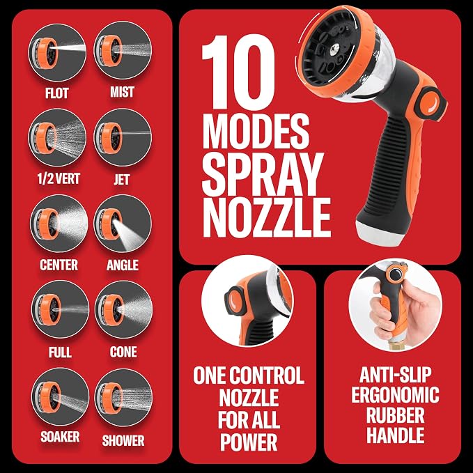 Best 150 ft Metal Garden Hose Set - No-Kink Durable 316 Stainless Steel, 10-Way Zync Spray Nozzle & Hook – Tough Flexible Heavy Duty Water Hoses, 5/8 in, Rust, Weather, LeakProof