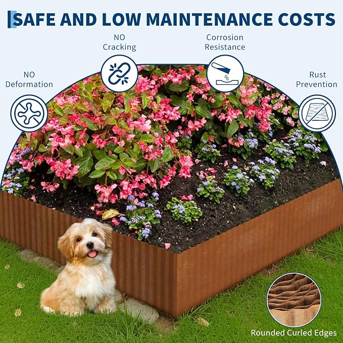 Corrugated Metal Garden Edging, 10" x20Ft Galvanized Steel Garden Edging Border, Landscape Paver Edge for Flower Beds Garden Lawn Raised Beds & Tree Surrounds Rusty