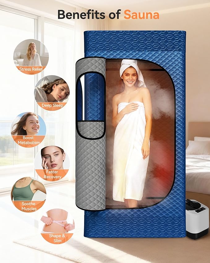 Portable Sauna for Home with 3L 1200W Steamer, Big Folding Chair, 99 Mins Timer, 9 Levels, Pernoanl Steam Sauna Tent Dual YKK Zippers for Home Spa Detoxification, 32' x32' x 71', Blue