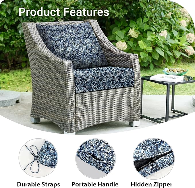 IPYNBAP Outdoor Cushions for Patio Furniture,Outdoor Seat Cushion Set 24 x 24 x 4 Inch,Waterproof & Fade Resistant Outdoor Chair Cushions,Deep Patio Chair Cushion with Removable Cover,Green Paisley
