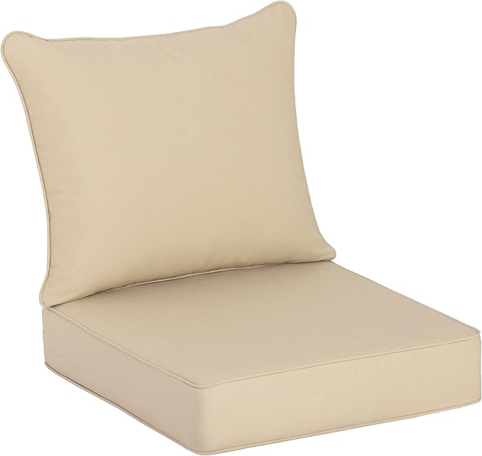COZYVIDA Outdoor Deep Seat Cushion Set of 1, 24"x24" Seat & 25"x22.5" Back, C0 Water-Resistant Breathable Polyester, UV-Resistant 1000+ Hrs, 30D Foam with Recycled Fiber Fill,Beige