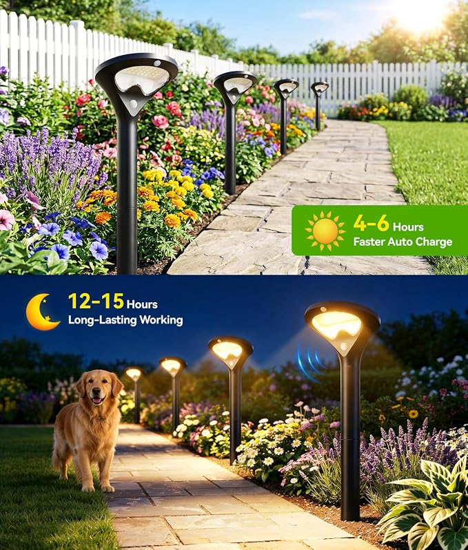 ELECLINK Solar Lights Outdoor, 4 Pack Motion Sensor Solar Pathway Lights, 400 lumens 26 Bright LEDs Waterproof Garden Lights, Adjustable 3 Modes Path Lights for Yard Walkway Driveway Lawn Backyard