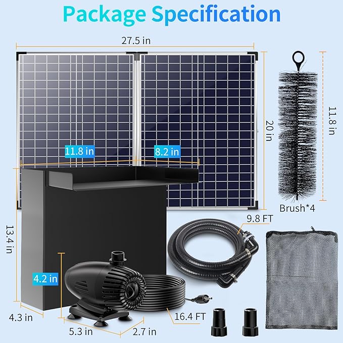 POPOSOAP 70W Pond Waterfall Spillway with Pond Pump, 304 Stainless Steel Waterfall Kit with 9.8FT Corrugated Tube Pond Waterfall Box, Pond Spillway for Outdoor Pond Waterfall Water Features-P5703H