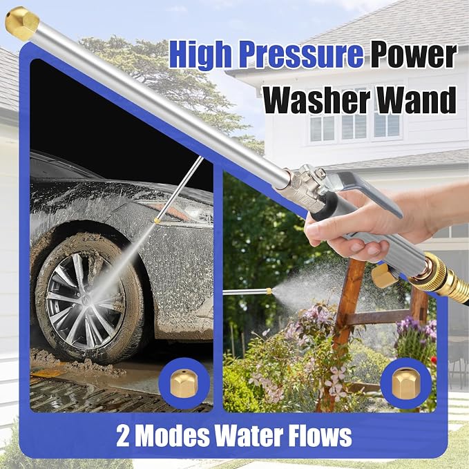 High Pressure Power Washer Wand, Hydro Jet Nozzle for Garden Hose, Watering Sprayer Cleaning Tool, Wand Lance for Gutter Patio Car Pet Window Glass, Grey