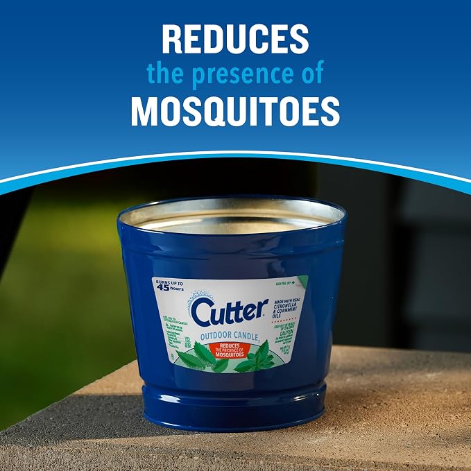 Cutter Candle, 17 Ounces, Outdoor Candle Made with Real Citronella Oil and Cornmint Oil Reduces The Presence of Mosquitoes with A Light, Fragrant Citronella and Mint Scent, 6 Pack