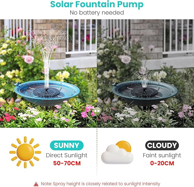 3.5W Solar Water Fountain, Upgraded Version Solar Fountain for Bird Bath, with 6 Nozzles & Fixed Pipes, Silent Floating Solar Water Pump for Bird Baths, Gardens, Ponds, Fish Tank, Outdoor