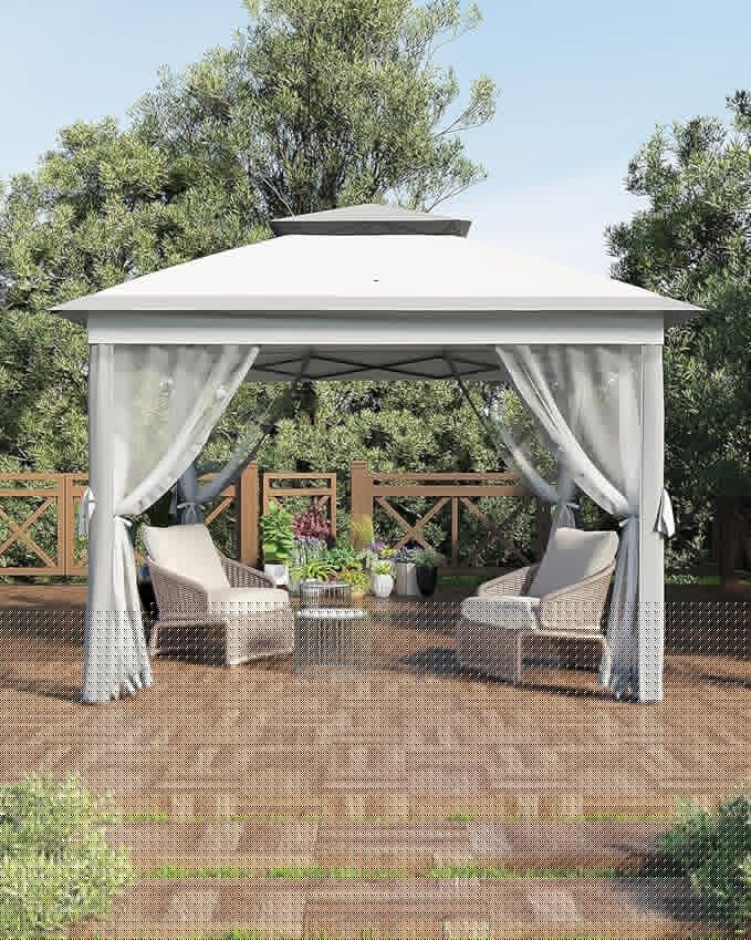 Garveelife 11x11 Pop Up Gazebo Tent with Mosquito Netting, Outdoor Canopy Shelter Easy Setup, Water & UV Resistant - Grey