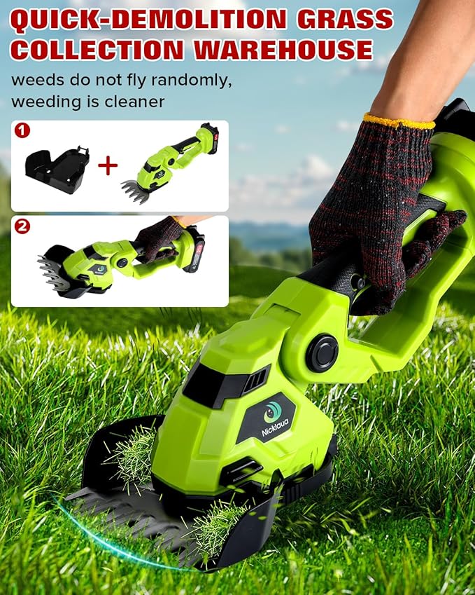Cordless Hedge Trimmer,Cordless Grass Shear & Hedge Shear with a 5.3-inch Lawn Mower Blade, with 2 PCS Rechargeable Battery and Charger for Garden,Lawn.Note: It Does not Include the 9-inch Blade.