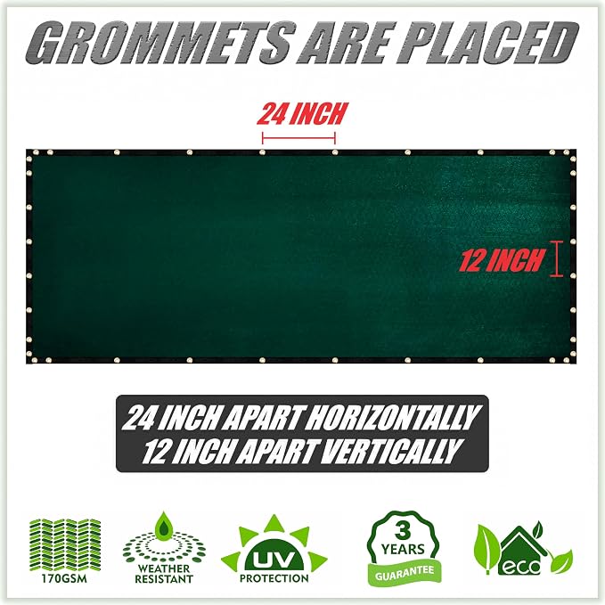ColourTree Customized Size 6' x 53' Green Fence Screen Privacy Screen - Commercial Grade 170 GSM - Heavy Duty - 3 Years Warranty - Cable Zip Ties Included