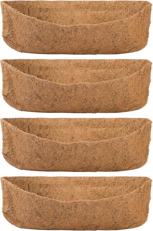 4 Pack Coco Liners for Window Planter Box - 24in 100% Natural Coconut Coir Fiber Liner Replacement for Deck Flower Box, Garden Railing Fence Trough, Wall Planter Basket, Vegetables Pot