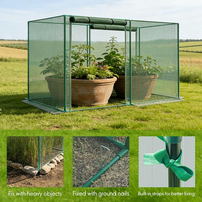 4 x 8 x 6 Ft. Crop Cage for Garden Plants – Plant Protection Tent with Zippered Door, Raised Bed Cover & Sturdy Frame – Wind-Resistant Garden Bed Cover for Outdoor Vegetables & Flowers