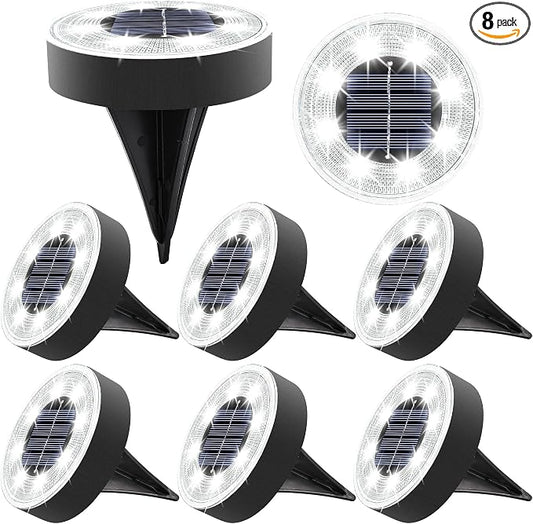 Joomer Solar Ground Lights Outdoor Waterproof, 8 Pack 8 LED, White | Solar Powered Garden Lights Disc Landscape Lighting Outdoor for Patio Pathway Lawn Yard Driveway Walkway outside