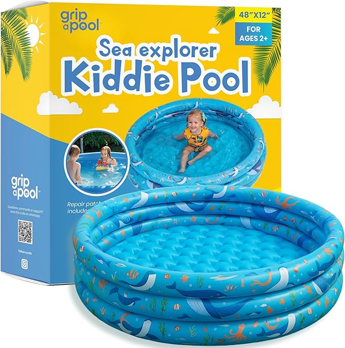Inflatable Kiddie Pool for Toddlers, 48"X12" Round Plastic Blow Up Kids Swimming Pool, Outdoor Water Play, Ball Pit Toys for Kids Age 2 3 4 5, Summer Essential Baby Splash Pools with Cushioned Floor