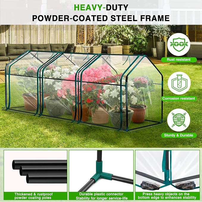 Yesker Mini Greenhouse 106"x36"x36" Portable Small Green House for Indoor Outdoor Greenhouses with PVC Cover Compact Greenhouse Kit for Winter Gardening Balcony Patio Outside Backyard Plant Protection
