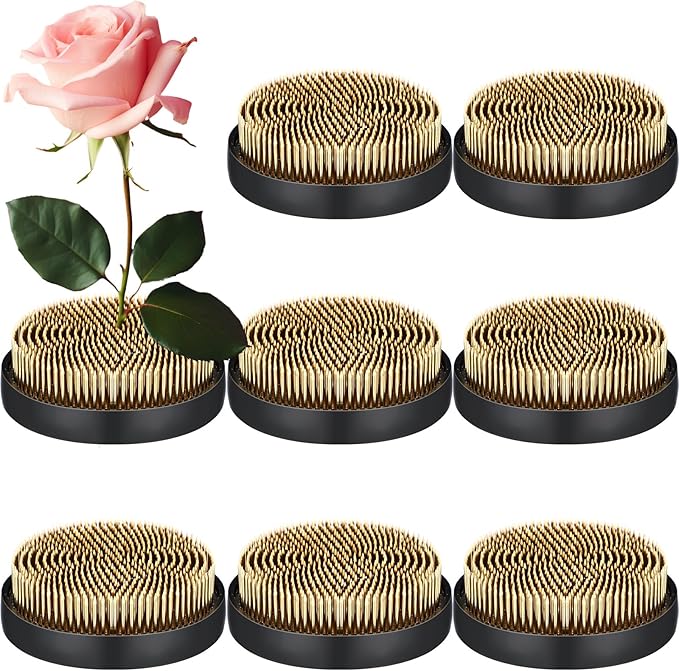 Sliner 8 Pcs 3.74 x 0.74 Inch Floral Frogs Round Brass Flower Holder Japanese Ikebana Vase Floral Frogs Arranger Fixed Tools Pin for Flower Arrangement Home DIY Craft (Gold)