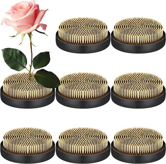 Sliner 8 Pcs 3.74 x 0.74 Inch Floral Frogs Round Brass Flower Holder Japanese Ikebana Vase Floral Frogs Arranger Fixed Tools Pin for Flower Arrangement Home DIY Craft (Gold)