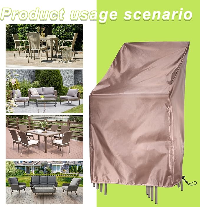 Stackable Patio Chair Cover, Outdoor Chair Cover Waterproof 210D, Stacked Chairs Lounge Chair Covers Outdoor Stack Chairs for All Weather Protection (Brown, 25"L x 25"W x 47”H)