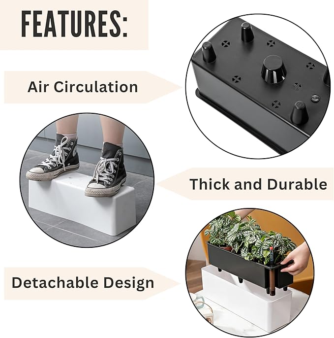 LaLaGreen Bundle- 2 Pack, 16 Inch Self Watering Planter + 10 Pack, 6 Inch Black Metal Pot Hanging Balcony Rail Deck Iron Bucket Large Window Boxes with Drainage Decorative Home Windowsill Garden Decor