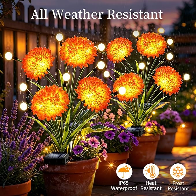 VOOKRY Solar Flowers Outdoor Waterproof, 8 Pack Garden Lights with Swaying Firefly Lights, Flower Light Garden Decor for Yard Patio Pathway Lawn Grave, Gardening Gifts for Women Mother's Day