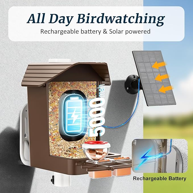 Bird Feeder with Camera Solar Powered, 2K HD Live Video Smart Bird Camera for Outdoors, Motion Detection with Instant Alerts, IP65 Waterproof, Bird Watching Gifts for Nature Lovers