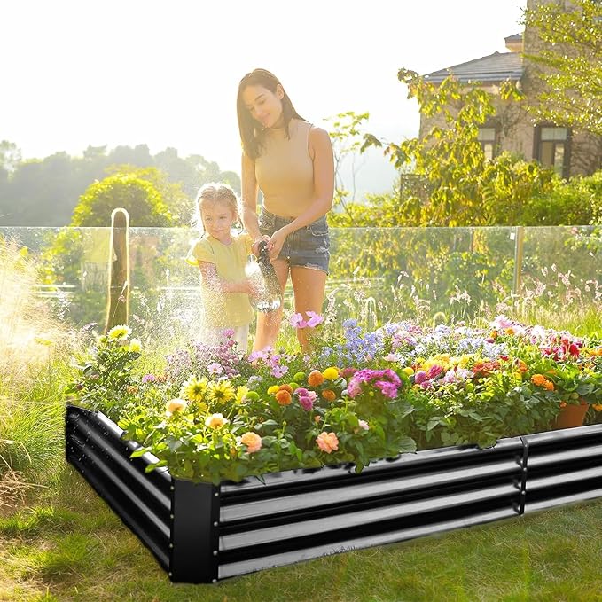 Land Guard 3 Pack 8×4×1ft Galvanized Metal Raised Garden Bed, Metal Planter Kit Box Outdoor for Deep-Rooted Vegetables, Flowers, Green and Herbs, Gray