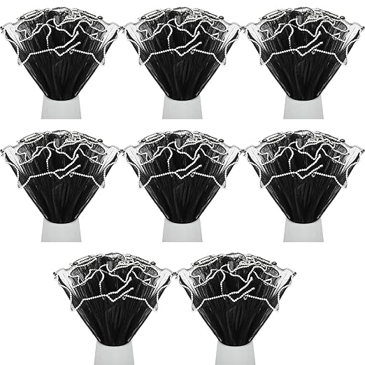 Gilprop 8 Pcs Flower Wrapping Mesh Paper, 11 Inch x 4 Yard Wavy Pearl Edge Wrinkled Flower Packaging Mesh, Florist Supplies for Teacher Mother's Day Gifts (Black)