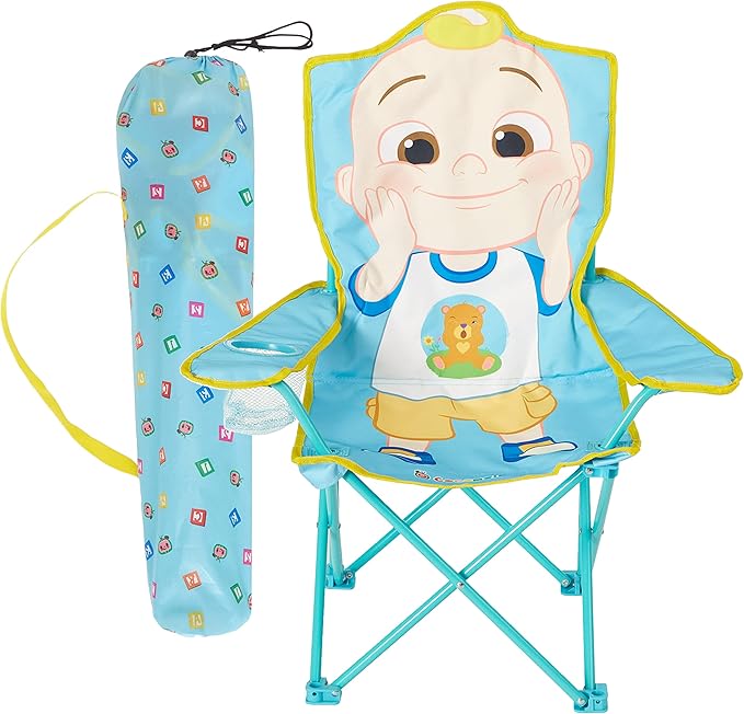 Cocomelon Kids Folding Camp Chair with Carry Bag,Indoor/Outdoor Portable Chair, Lightweight & Compact, Great for Travel, Camping, Beach, Ages 3+