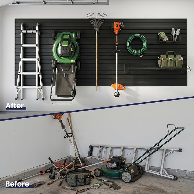 Smartstandard 31PCS Slatwall Accessories, Includes 2PCS Single S Hook, 2PCS Double S Hook, 2PCS Wall Baskets, 2PCS Hose Hook, 1PC Shelf and 22PCS Multi Shapes(J/U/Straight) Hooks, Accessory for Garden
