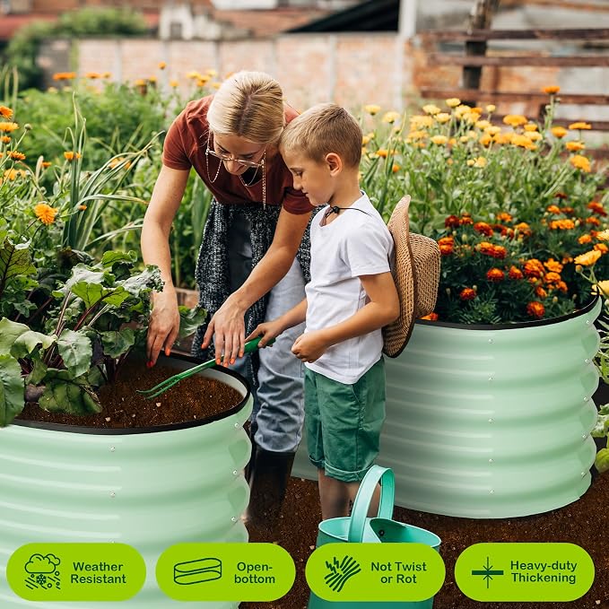 GarveeLife 2 Pcs 4.5x2x1ft Oval Raised Garden Bed, Galvanized Raised Beds,Open-Ended Base Metal Raised Planter Beds,Garden Bed Outdoor,Planter Raised Boxes for Vegetables, Flowers,Tool-Free Asse,Green