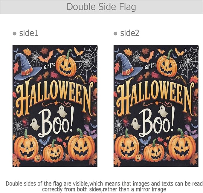 Halloween Ghost Boo House Flag 28x40 Inch Double Sided Outside Witch Bat Pumpkin Spider Web Fall Seasonal Yard Outdoor Flag Banner for Garden Lawn Patio Holiday Decorations