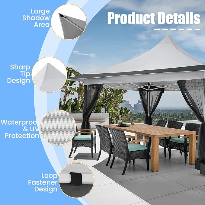 COBIZI 12x12 Pop up Canopy Gazebo on Clearance, Outdoor Canopy Tent with Mosquito Netting & Waterproof Roof Tent carpas para Patio Portable Gazebo for Backyard, Gray