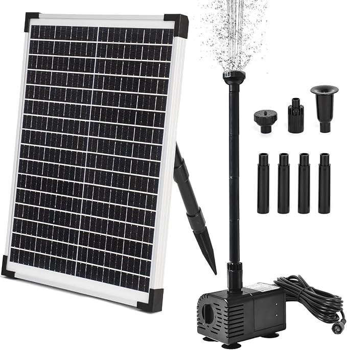 ECO-WORTHY Solar Water Fountain Pump Kit 449 GPH Flow 25W Adjustable Dry-Run Protection Solar Pond Pump Monocrystalline Solar Panel Powered Water Pump for Ponds, Garden, Waterfall, Pool, Birdbath