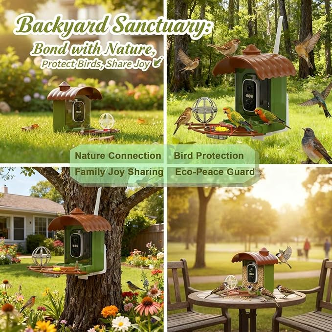 Bird Feeder with Camera, Smart Bird Feeder Camera with AI Identify BirdSpecies, Solar Powered, Instant Alerts, 2K HD Video, Various DIY Addons, 2.4G WiFi, Gift for Mom Dad and Birdlover (Green)