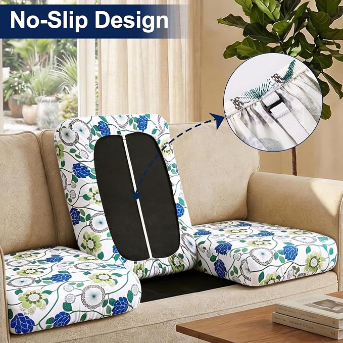 Smiry Waterproof Patio Cushion Covers, Stretch Outdoor Couch Slipcovers Replacement Washable Furniture Protector Sofa Chair Seat Cover for Dogs and Pets (4 Pcs, Light Green)