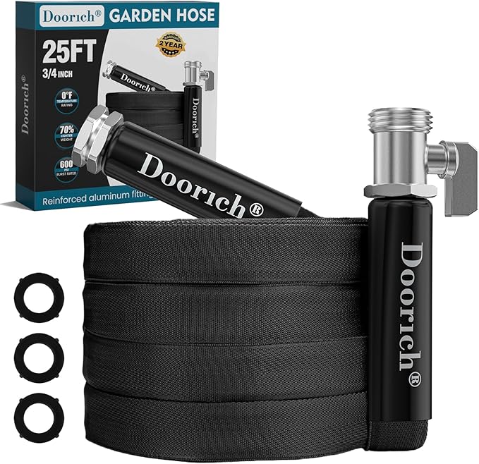 Garden Hose, Lightweight, Ultra Flexible, Durable, Kink-Free Water Hose with Valve - Made of TPU, Drinking Water Safe Material, Non-Shrinking, Easy to Store, All-Weather, Black (25 FT)