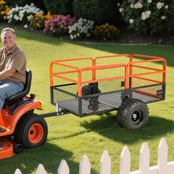 VEVOR 28 Cu.Ft 1800Lbs Steel ATV UTV Trailer Tow Behind Dump Cart, Heavy Duty Pull Behind Utility Dump Trailer for Lawn Mower Trailer Tractor Garden Yard with Removable Rear Panel