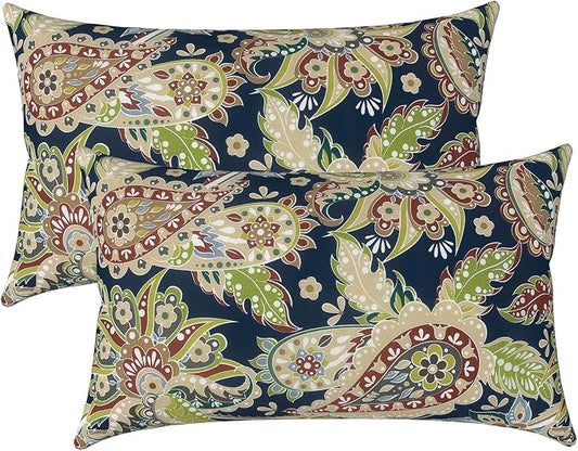 LVTLVTXIII 12×20 Inch Outdoor Lumbar Pillows, Pack of 2 Water Repellent Lumbar Pillow with Inserts, Fluffy Decorative Garden Lumbar Cushions for Home Patio Coach Sofa Use, Paisley Sapphire Blue