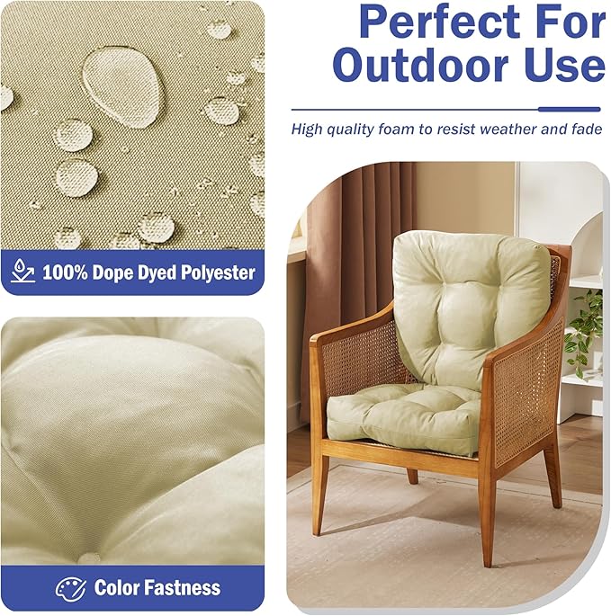 IPYNBAP Outdoor Chair Cushions Set of 2, Patio Chair Cushions with Ties, 19x19+5” Tufted Outdoor Seat Cushions, Waterproof Patio Furniture Cushions, Outdoor Dining Chair Pads, Beige