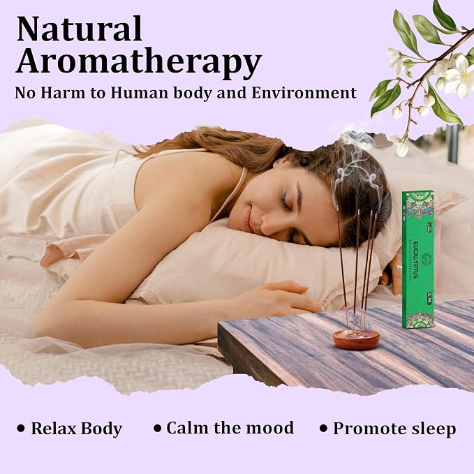Raajsee Incense Sticks – Eucalyptus (180 gm), 100% Pure Organic Natural Hand Rolled Free from Chemicals - Perfect for Aromatherapy, Cleansing, Meditation, and Church (Pack of 12)