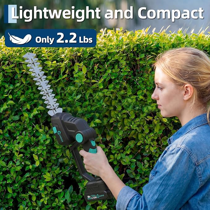Cordless Hedge Trimmer and Grass Shear 2 in 1, 20V Electric Handheld Shrub Trimmer with 2 Batteries and Charger, Adjustable Head, Dual Safety Lock for Lawn and Garden Care