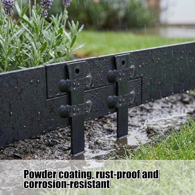 10 Pcs 12 Inch Metal Landscape Edging Stakes Galvanized Steel Garden Stakes Landscape Anchoring Spikes for Outdoor Terrace Grass Board Barrier Edging Coil Barrier Garden Lawn (Black)