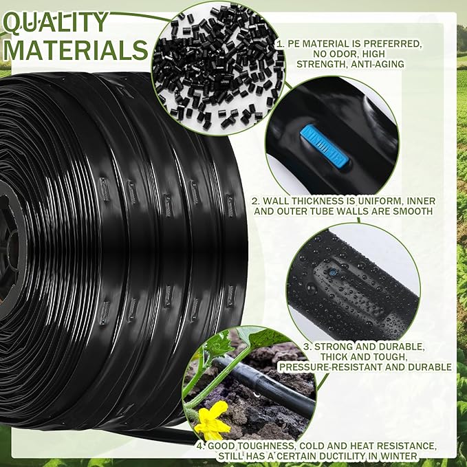 1000 ft 5/8 Inch Drip Tape Irrigation Kit Drip Tape 8 Mil 8" Spacing Hose Garden Watering Tubing System Automatic Irrigation Equipment for Plant, Landscape, Yard, Lawn and Farm