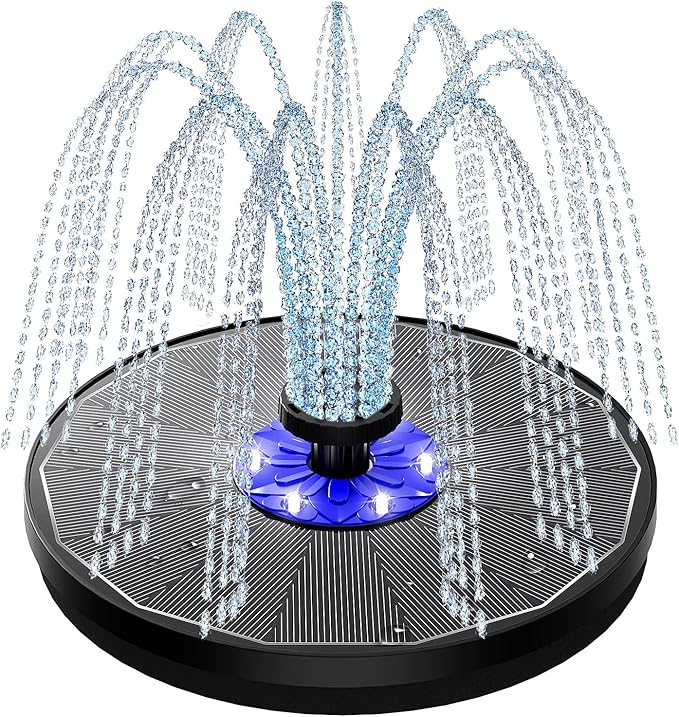 SZMP 3.5W Upgraded Glass Panel Solar Fountain with Auto White LED Night Show, Anti-Drift & Run-Dry Protection, 7 Nozzles Floating Bird Bath Fountain for Garden, Pond, Outdoor (Black)