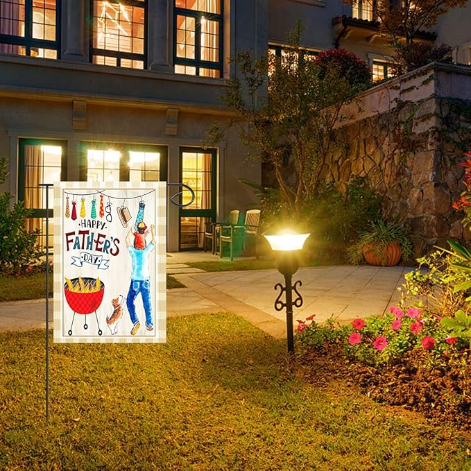 Wamika Happy Fathers Day Best Dad Double Sided House Flag Garden Banner 28" x 40", Father BBQ Lovely Dog Hat Sunglasses Men Tie Garden Flags for Anniversary Yard Outdoor Decoration